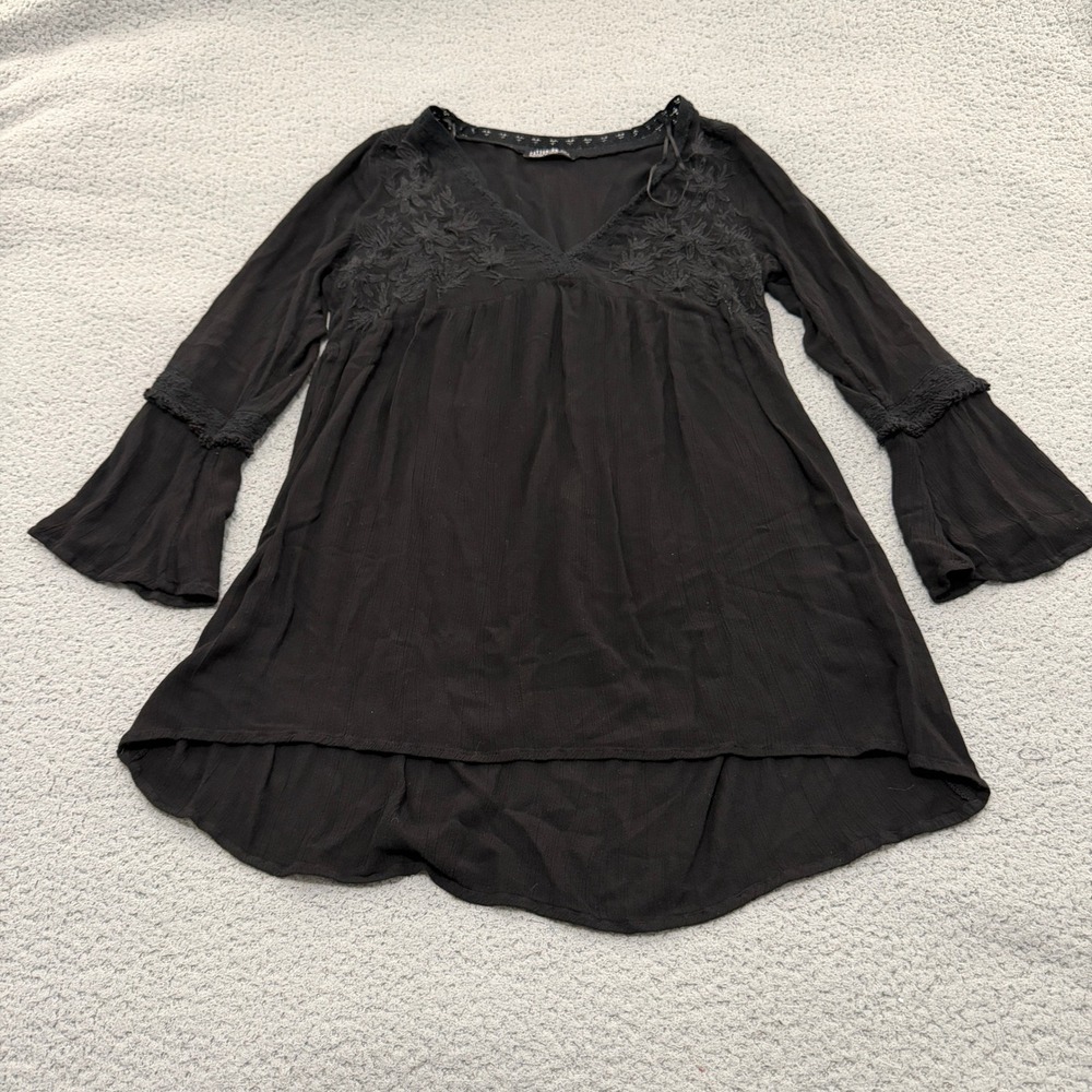 Cotton On Tunic Top Womens Large Black Embroidered Bell Sleeve Boho Peasant